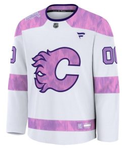 Alternative view of Calgary Flames  2024 Hockey Fights Cancer Custom Practice Jersey - White