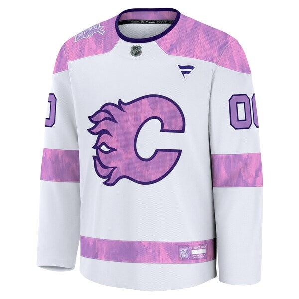 Calgary Flames 2024 Hockey Fights Cancer Custom Practice Jersey - White - Image 2
