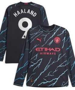 Erling Haaland Manchester City Puma 2023/24 Third Long Sleeve Replica Player Jersey - Navy