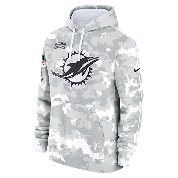 Miami Dolphins Nike 2024 Salute to Service Club Fleece Pullover Hoodie - Arctic Camo - Image 2