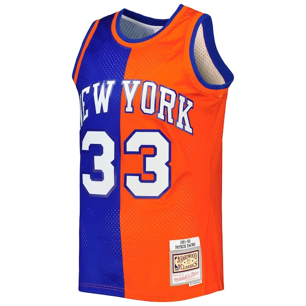 Patrick Ewing New York Knicks Hardwood Classics 1991/92 Split Swingman Jersey - Blue/Orange - Image 2