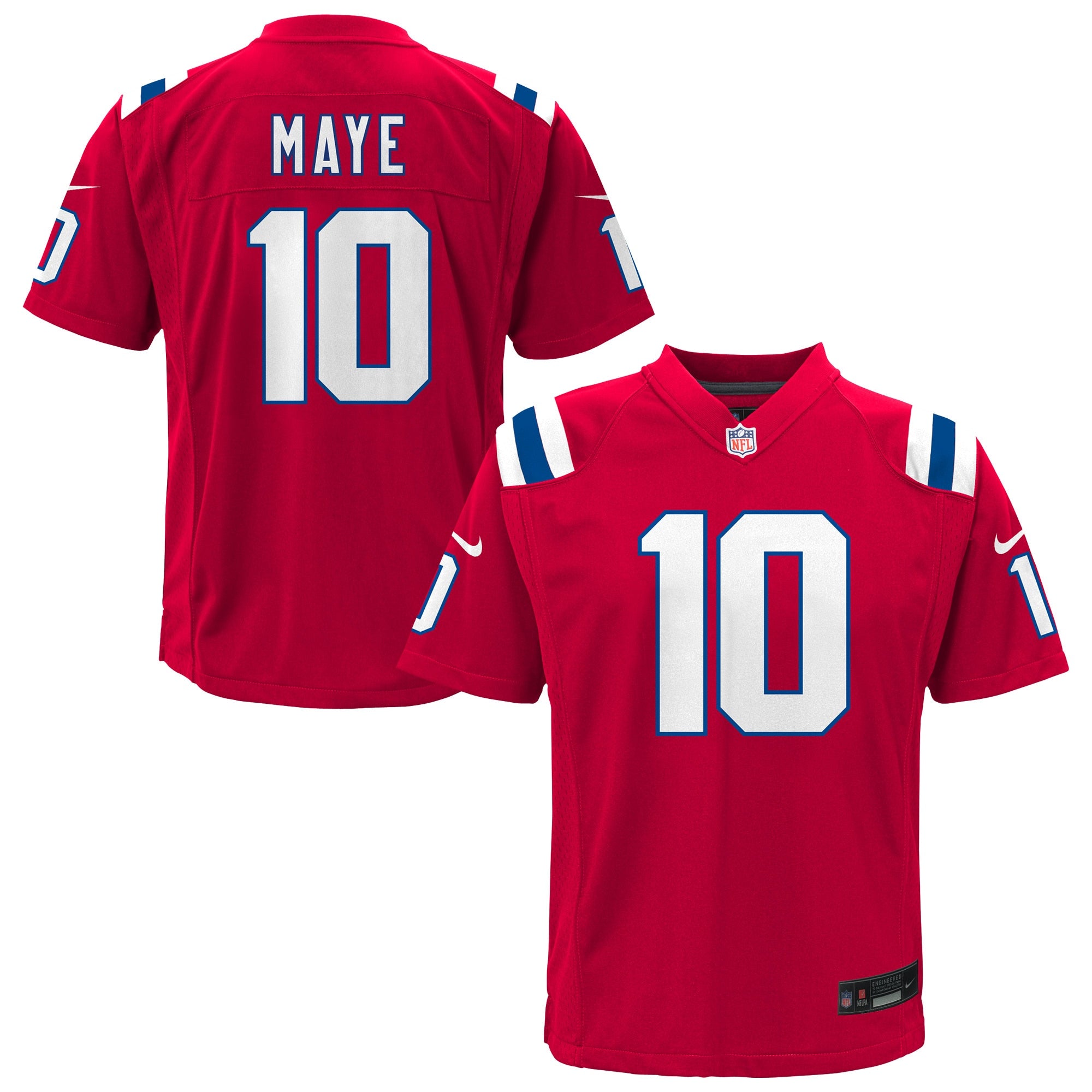 Drake Maye New England Patriots Nike Youth White Game Jersey - White/Red - Image 6