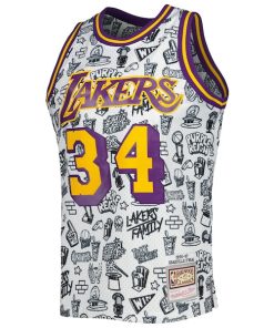 Alternative view of Shaquille O'Neal Los Angeles Lakers 1996/97 Hardwood Classics Doodle Swingman Jersey - White