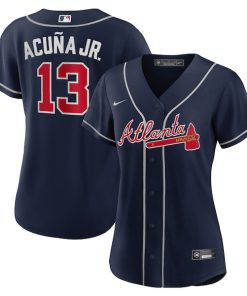Ronald Acuna Jr. Atlanta Braves Nike Women's Alternate Replica Player Jersey - Navy/White