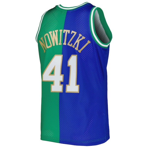 Dirk Nowitzki Dirk Nowitzki Hardwood Classics 1998/2019 Split Swingman Jersey - Blue/Green - Image 3