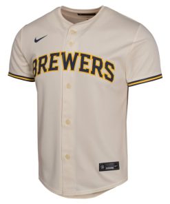 Alternative view of Christian Yelich Milwaukee Brewers Nike Youth Home Game Player Jersey - Cream