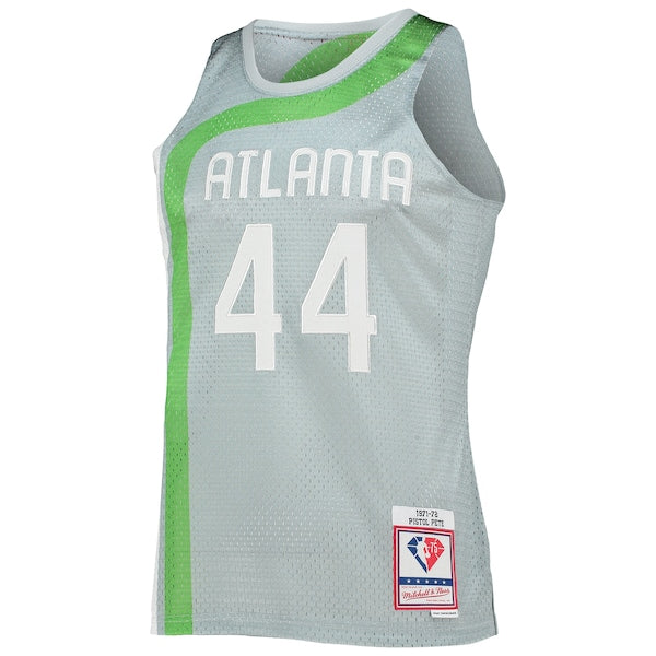 Pete Maravich Atlanta Hawks 75th Anniversary 1971/72 Hardwood Classics Swingman Jersey - Silver - Image 2
