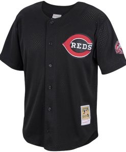 Alternative view of Ken Griffey Jr. Cincinnati Reds Cooperstown Collection Mesh Batting Practice Button-Up Jersey - Black