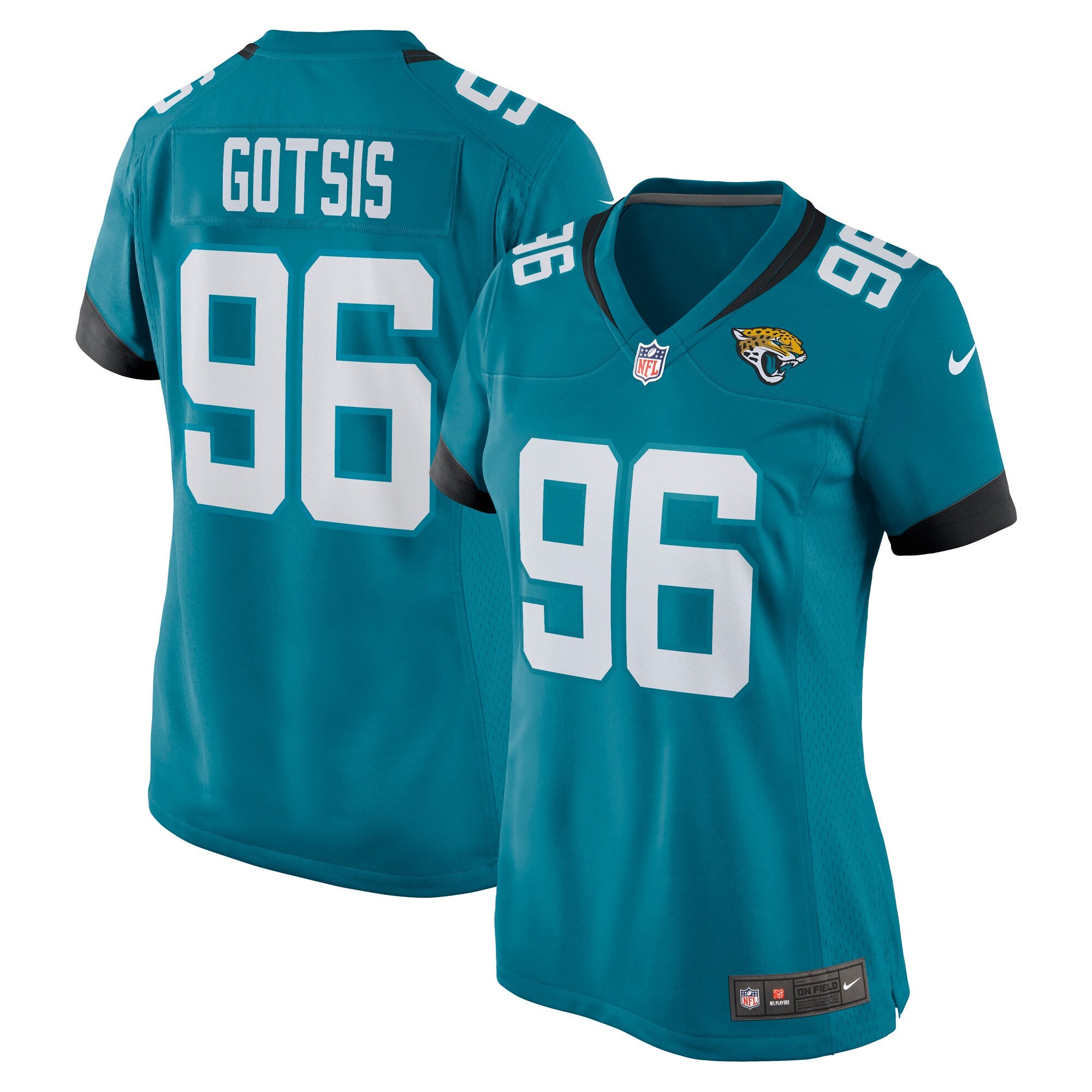 Adam Gotsis Jacksonville Jaguars Nike Women's Game Jersey - Black/Teal - Image 6