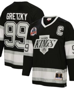 Wayne Gretzky Los Angeles Kings Captain Patch 1992/93 Blue Line Player Jersey - Black