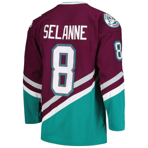 Teemu Selanne Anaheim Ducks 1996/97 Alternate Captain Patch Blue Line Player Jersey - Purple - Image 3