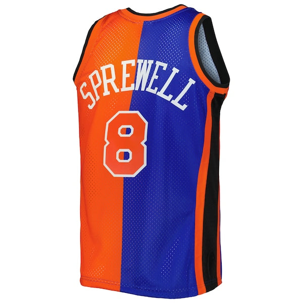 Latrell Sprewell New York Knicks Hardwood Classics 1998/99 Split Swingman Jersey - Blue/Orange - Image 3