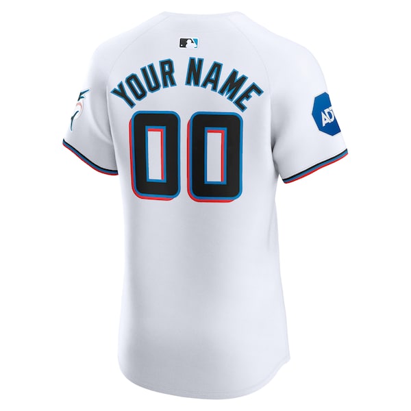 Miami Marlins Nike Home Elite Custom Patch Jersey - White - Image 3