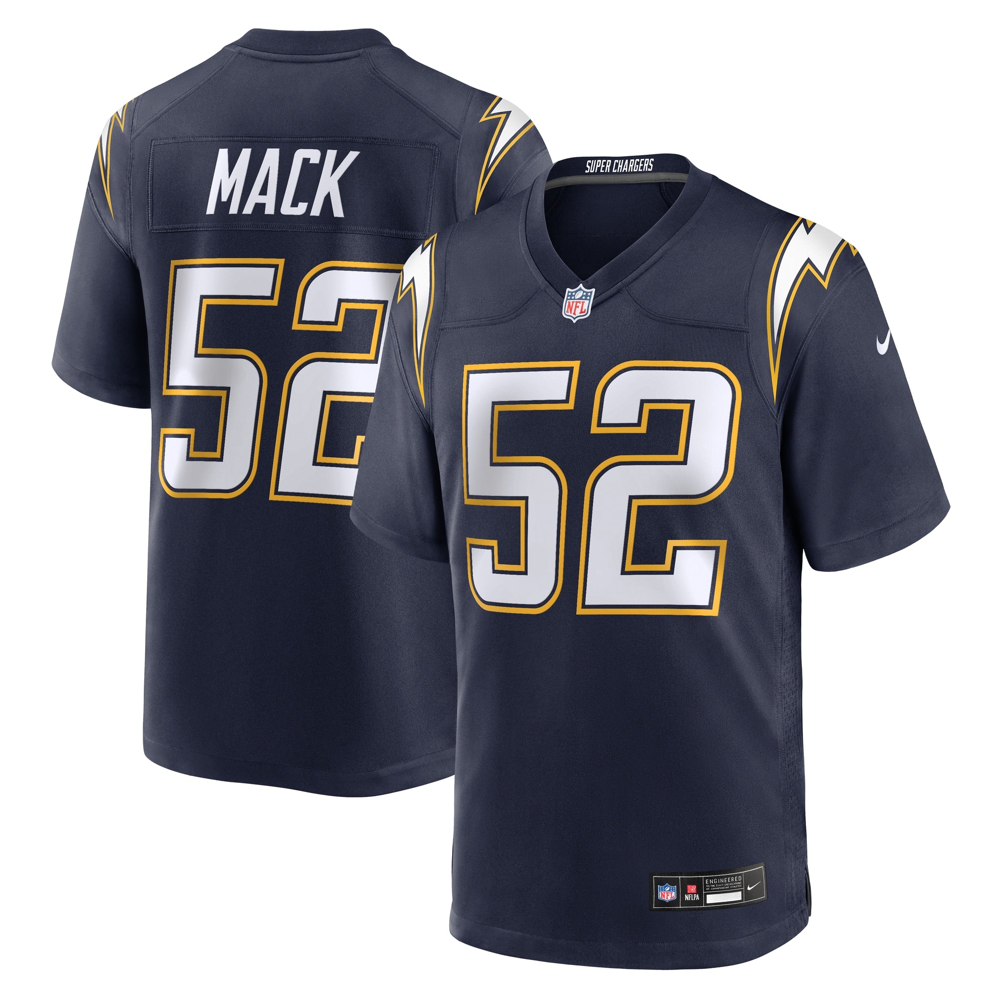 Khalil Mack Los Angeles Chargers Nike Alternate Charger Power Game Player Jersey - Gold/Navy - Image 6
