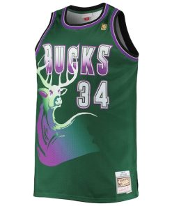 Alternative view of Ray Allen Milwaukee Bucks Big & Tall 1996/97 Hardwood Classics Swingman Jersey - Hunter Green