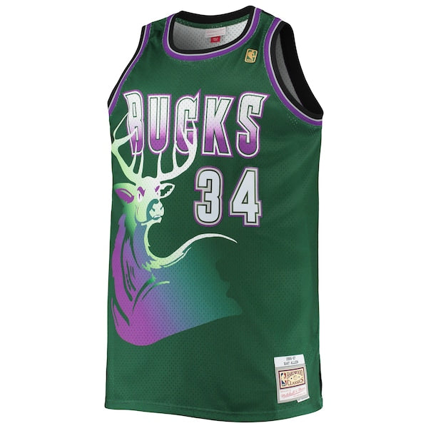 Ray Allen Milwaukee Bucks Big & Tall 1996/97 Hardwood Classics Swingman Jersey - Hunter Green - Image 2