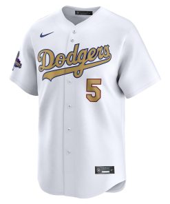 Alternative view of Freddie Freeman Los Angeles Dodgers Nike 2025 Gold Collection Limited Jersey ¨C White