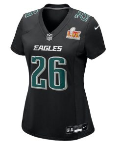 Alternative view of Saquon Barkley Philadelphia Eagles Nike Women's Super Bowl LIX Fashion Game Player Jersey - Carbon Black