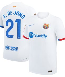 Alternative view of Frenkie de Jong Barcelona Nike 2023/24 Away Authentic Jersey - White/Aqua/Royal