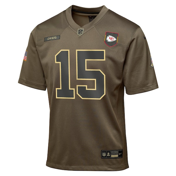 Patrick Mahomes Kansas City Chiefs Nike Youth 2025 Salute to Service Game Jersey - Olive - Image 3