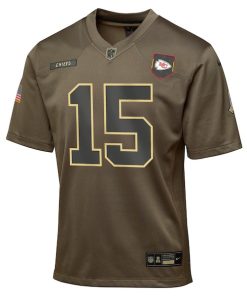 Alternative view of Patrick Mahomes Kansas City Chiefs Nike Youth 2025 Salute to Service Game Jersey - Olive
