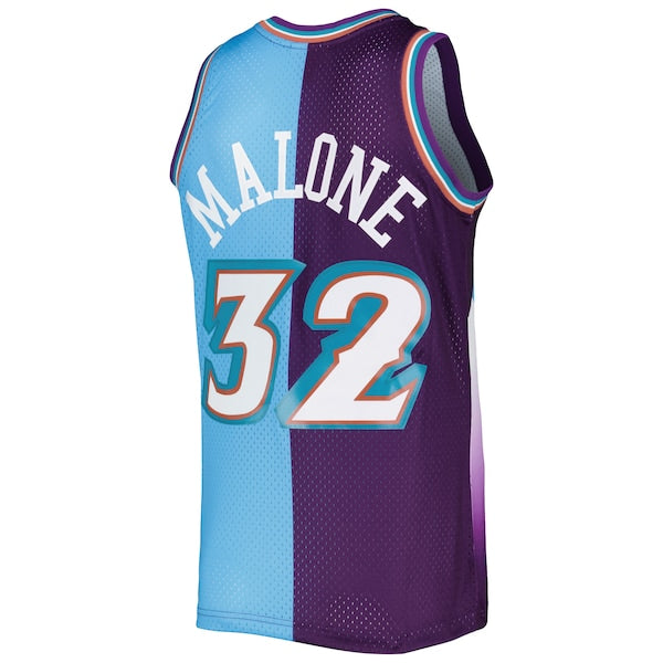 Karl Malone Utah Jazz Hardwood Classics 1996/97 Split Swingman Jersey - Purple/Turquoise - Image 3
