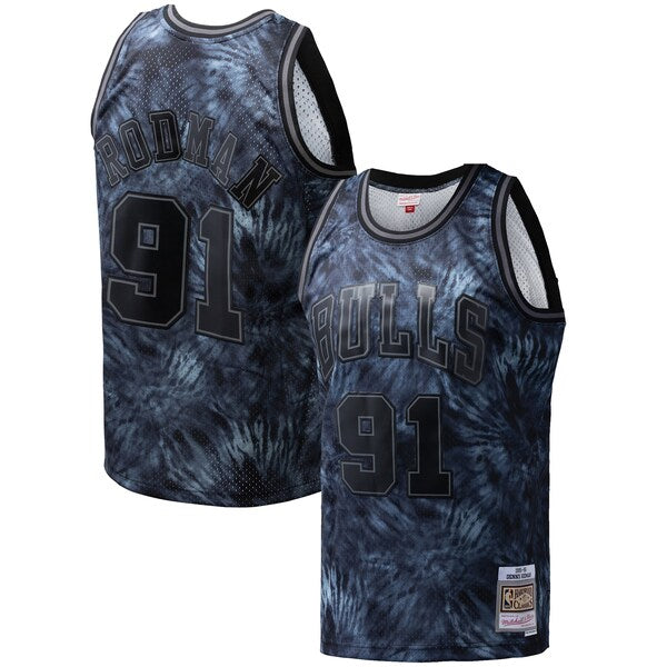 Dennis Rodman Chicago Bulls Hardwood Classics 1995/96 Tie-Dye Swingman Jersey - Black - Image 2