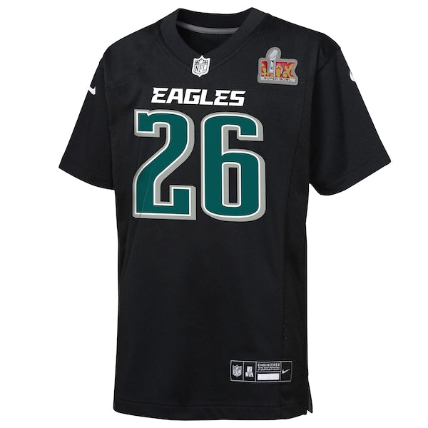 Saquon Barkley Philadelphia Eagles Nike Youth Super Bowl LIX Patch Fashion Game Player Jersey - Carbon Black - Image 2