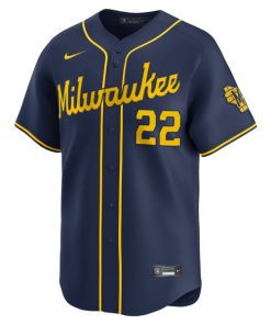 Alternative view of Christian Yelich Milwaukee Brewers Nike Alternate Limited Player Jersey?¨C Navy