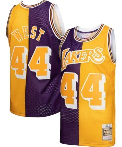 Jerry West Los Angeles Lakers Hardwood Classics 1971/72 Split Swingman Jersey - Purple/Gold