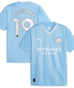 Juli¨¢n ¨¢lvarez Manchester City Puma 2023/24 Home Replica Long Sleeve Player Jersey - Sky Blue