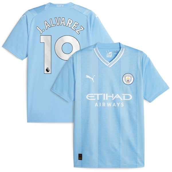 Juli¨¢n ¨¢lvarez Manchester City Puma 2023/24 Home Replica Long Sleeve Player Jersey - Sky Blue