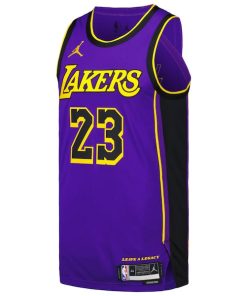 Alternative view of LeBron James Los Angeles Lakers Jordan Brand Authentic Player Jersey - Statement Edition - Purple
