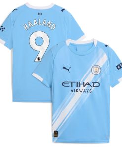 Erling Haaland Manchester City Puma Youth 2025/26 Home Replica Player Jersey - Sky Blue/Black