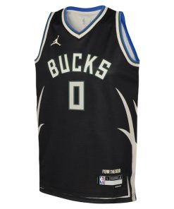 Alternative view of Damian Lillard Milwaukee Bucks Jordan Brand Youth Swingman Jersey - Statement Edition - Black