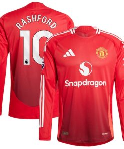 Alternative view of Marcus Rashford Manchester United 2024/25 Home Authentic Long Sleeve Player Jersey - Red