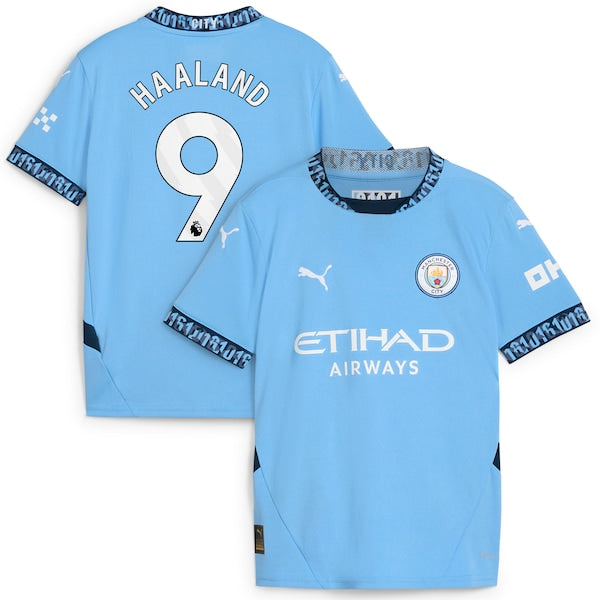 Erling Haaland Manchester City Puma Youth 2024/25 Home Replica Player Jersey - Light Blue - Image 2