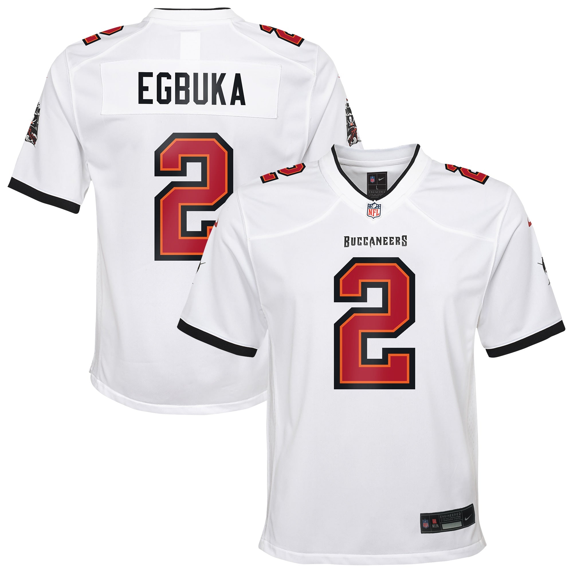 Emeka Egbuka Tampa Bay Buccaneers Nike Youth Team Game Jersey - Orange/White/Red - Image 6