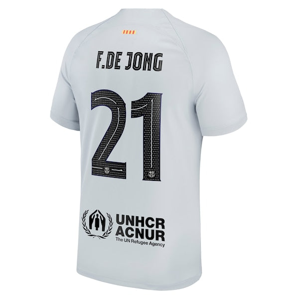 Frenkie de Jong Barcelona Nike 2022/23 Third Breathe Stadium Replica Player Jersey - Gray - Image 3