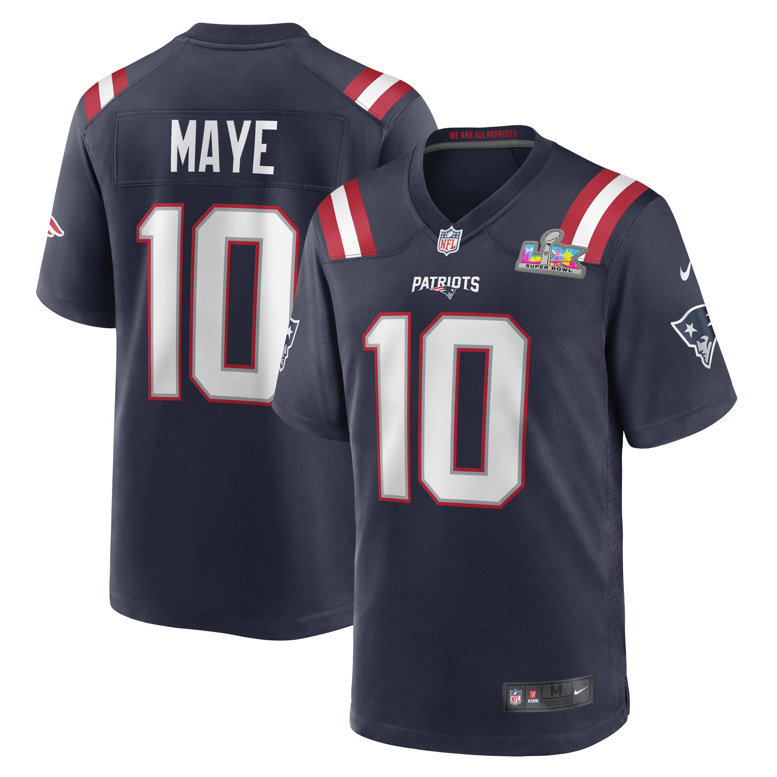 Men's Nike Drake Maye New England Patriots Super Bowl LX Patch Game Jersey - White/Navy - Image 5
