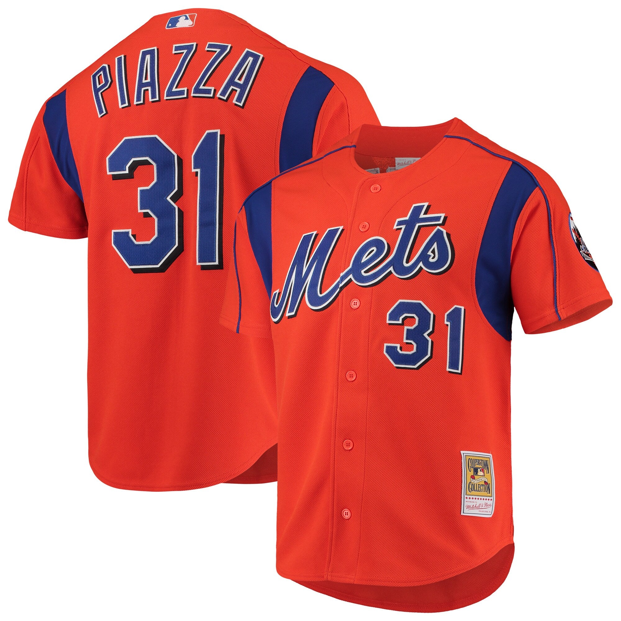 Mike Piazza New York Mets Cooperstown Collection Mesh Batting Practice Button-Up Jersey - Royal/Black/Orange - Image 8