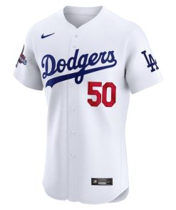 Alternative view of Mookie Betts Los Angeles Dodgers Nike 2024 World Series Champions Home Elite Player Jersey - White