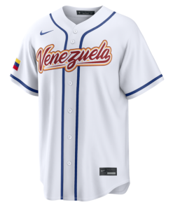 Alternative view of Jackson Chourio Venezuela Baseball Nike 2026 World Baseball Classic Home Stadium Jersey - White
