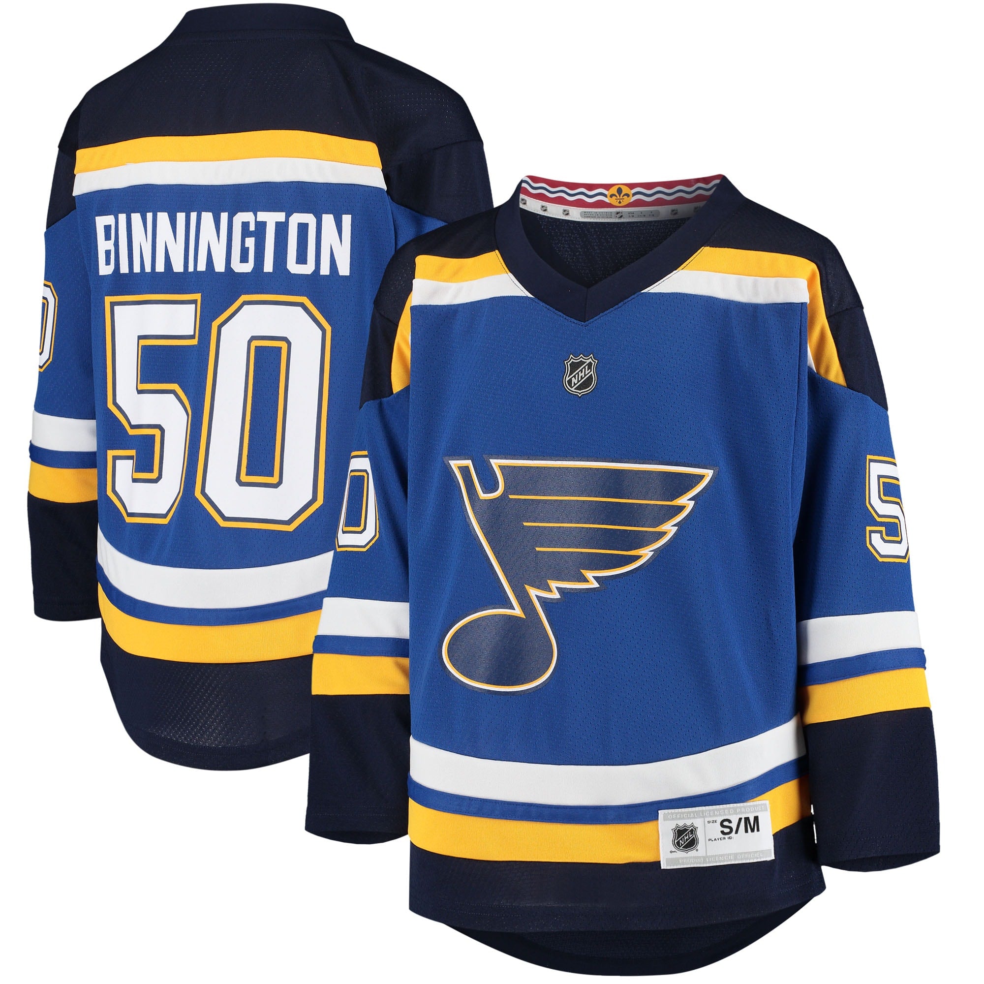 Jordan Binnington St. Louis Blues Youth Away Replica Player Jersey - White/Blue - Image 6