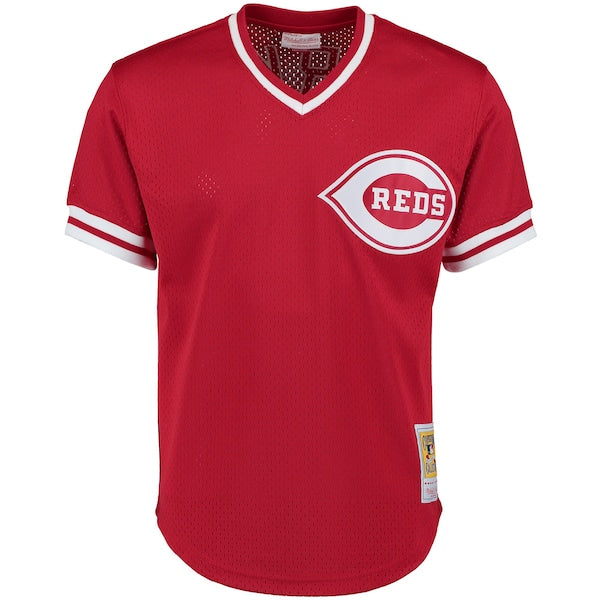 Barry Larkin Cincinnati Reds Cooperstown Collection Mesh Batting Practice Button-Up Jersey - Red - Image 2