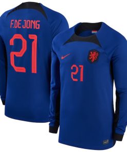 Frenkie de Jong Netherlands National Team Nike 2022/23 Away Breathe Stadium Replica Player Long Sleeve Jersey - Blue