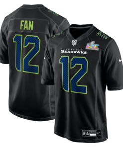 Men's Seattle Seahawks 12s Nike Black Super Bowl LX Patch Carbon Fashion Game Jersey