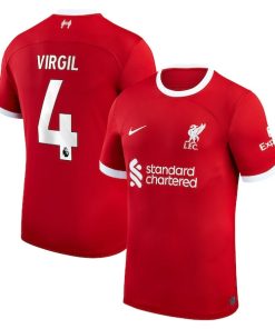 Alternative view of Virgil Van Dijk Liverpool Nike 2023/24 Home Replica Player Jersey - Red/White