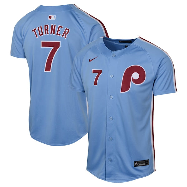 Trea Turner Philadelphia Phillies Nike Youth Alternate Limited Player Jersey - Light Blue/White - Image 2