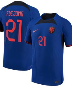 Frenkie de Jong Netherlands National Team Nike 2022/23 Away Vapor Match Authentic Player Jersey - Blue